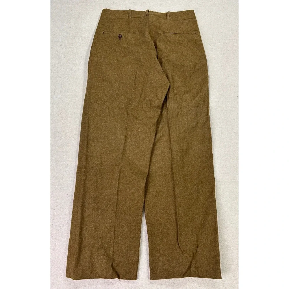 Vintage WW2 US Military Wool Trousers Olive Drab Brown Button Fly Wide Leg